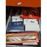 Two boxes of die-cast vehicles, Britains figures etc