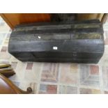 An antique French pine blanket box, metal bound, and one other having dome top