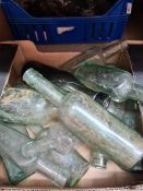 Two small boxes of old glass bottles and two other boxes of sundry