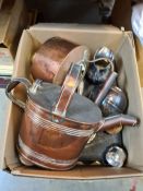 A box of metalware and sundry