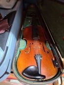 An old Violin 14" and one other modern, example in soft fitted case