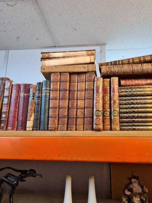 A shelf of leather bound antiquarian books and others, including three volumes of Colman's prose wor - Image 4 of 4