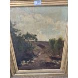 A Victorian oil of North Wales river with bridge, by Ernest Parton, signed, 37 x 49.5cm, a firescree