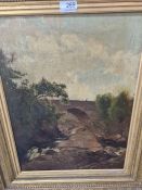 A Victorian oil of North Wales river with bridge, by Ernest Parton, signed, 37 x 49.5cm, a firescree