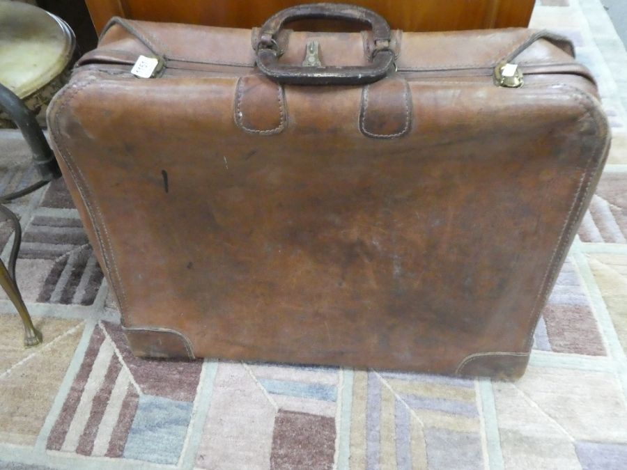 An old leather tan suitcase with combination lock - Image 2 of 3