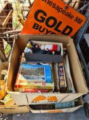 2 boxes of books, some children related and a box of sundry