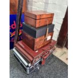 A leather briefcase two wooden boxes and similar