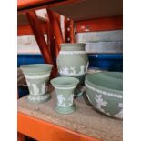 A quantity of green and blue Wedgwood Jasperware items