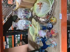 A small quantity of glass paperweights, Doulton Ware dishes and sundry