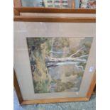 A pair of mid century watercolours of landscapes with trees by J. W. Roach and sundry pictures