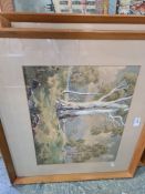 A pair of mid century watercolours of landscapes with trees by J. W. Roach and sundry pictures