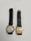 Bulova; vintage gents stainless steel Bulova wristwatch, model 195880 on black leather strap togethe