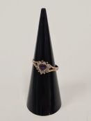 9ct yellow gold amethyst and cubic zirconia cluster heart ring, with split shoulders, marked 375, si