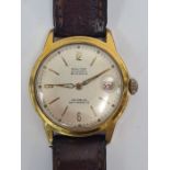 Baume; a vintage gents gold plated Baume automatic wristwatch with champagne dial, baton markers, nu