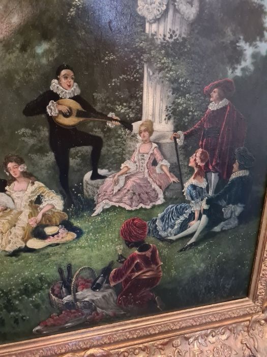 A 19th Century style oil of figures and musicians, in park setting signed bottom left, 62.5 x 78cm - Image 3 of 4