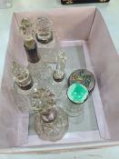 A quantity of silver collared cut glass items, AF, having various hallmarks. One silver topped Scent