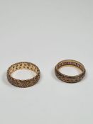 Two 9ct gold Eternity rings set with clear stones, both marked and sizes R & O, 7.7g approx