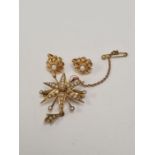 A Victorian 9ct and seed pearl Starburst brooch/pendant set graduating seed pearls and radiating arm