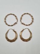 Pair 9ct gold twisted hoop earrings, marked 375, and a pair of decorative hoop earrings, marked 375,