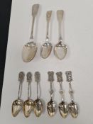 Twop pairs of three Chinese silver teaspoons by Huang Chong, Cantom and Shanghai 1860-1930 one havin