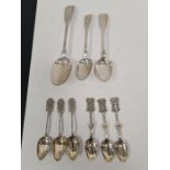 Twop pairs of three Chinese silver teaspoons by Huang Chong, Cantom and Shanghai 1860-1930 one havin