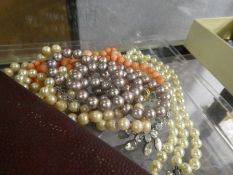 9ct gold clasp pink bead necklace, Majorca pearls, Scottish Citrine set brooch set with a Citrine h
