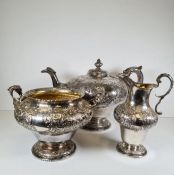 A Scottish silver tea service, heavily embossed, impressive Victorian Scottish silver tea service by