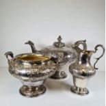 A Scottish silver tea service, heavily embossed, impressive Victorian Scottish silver tea service by