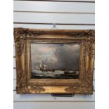 A Victorian oil on canvas of boats on choppy seas, unsigned in gilt frame 41.5 x 31cm