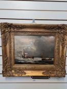 A Victorian oil on canvas of boats on choppy seas, unsigned in gilt frame 41.5 x 31cm