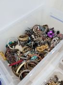 Box of modern and vintage costume jewellery mostly bracelets