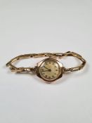 9ct gold cased ladies cocktail 'Record' watch, on 9ct gold expanding bracelet, case and strap marked