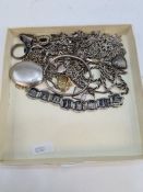 Tray silver and white metal jewellery to include ropetwist chains, large locket, bangle, ring etc