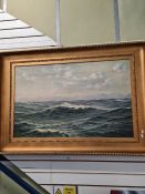 A Large early 20th Century oil of seascape, signed 108.5cm x 68.5cm
