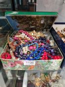 Two boxes of mixed costume jewelley, mostly bead necklaces