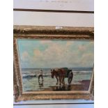 A Dutch oil of The Shrimpers by C. Wintre, signed 49 x39cm and one other if continental street scene