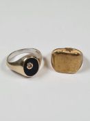 Unmarked yellow gold, childs signet ring, with tapered square panel, possibly 18ct, size F, approx 3