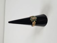 9ct yellow gold emerald and diamond cluster ring, approx 3g, size O