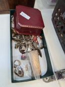 Box mixed costume jewellery to include silver bangle, bracelet comprising 1955 Queen Elizabeth II 2