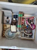 2 Boxes of modern and vintage costume jewellery, one containing boxes items incl. Pandora