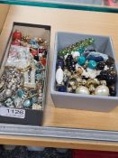 Two trays of costume jewellery including silver curblink bracelet, watch, etc