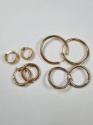 Four pairs 9ct yellow gold hoop earrings, three pairs marked 375, approx 7.85g