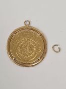 Yellow gold mounted 22ct gold can, Estados Unidos Mexicanos 1918, with the national arms the reverse