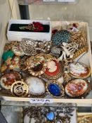 Two boxes of vintage and modern brooches, to include Cameo, butterfly, HMS Ceylon, hardstone example