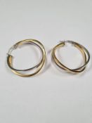 Pair contemporary two tone 9ct gold double hoop earrings, 3cm diameter, approx 2.64g
