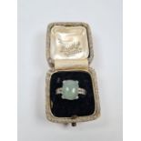 Ti Sento; a silver dress ring with green hardstone, shoulders set cubic zirconia, size N, marked Ti