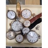 Tray of silver cased pocket watches, including Jones & Jones, Kay and Company, Lancashire Watch Co L