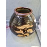 Geoffrey Whiting, a large globular art pottery vase with brow glaze 25cm, his stoneware pieces are m