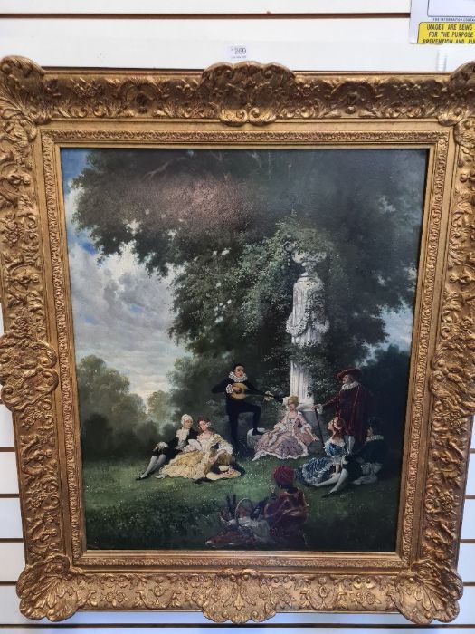 A 19th Century style oil of figures and musicians, in park setting signed bottom left, 62.5 x 78cm - Image 2 of 4