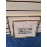 Lee Campbell; a pair of modern oils of Tugs and Ferry stuck on tubs and two pencil drawings by the s